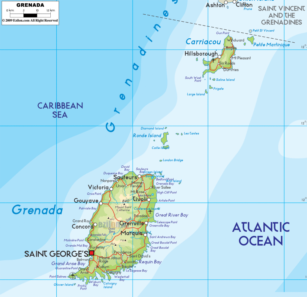 Grenada physical map.