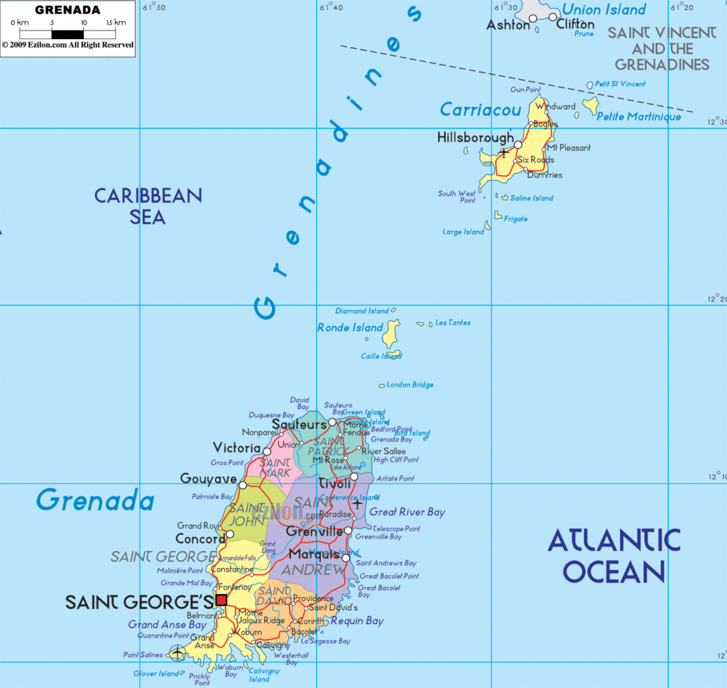 Grenada political map.