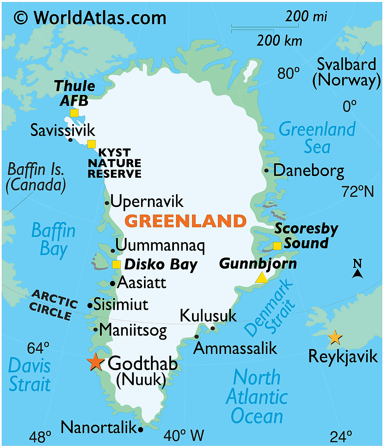 Bản đồ vật lý của Greenland