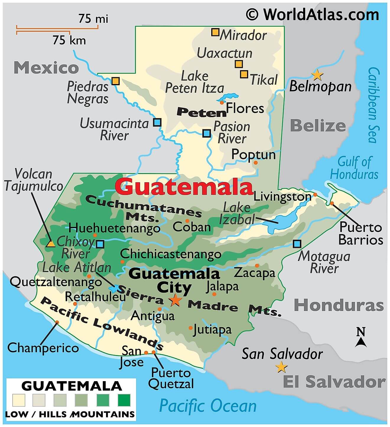 Bản đồ vật lý của Guatemala