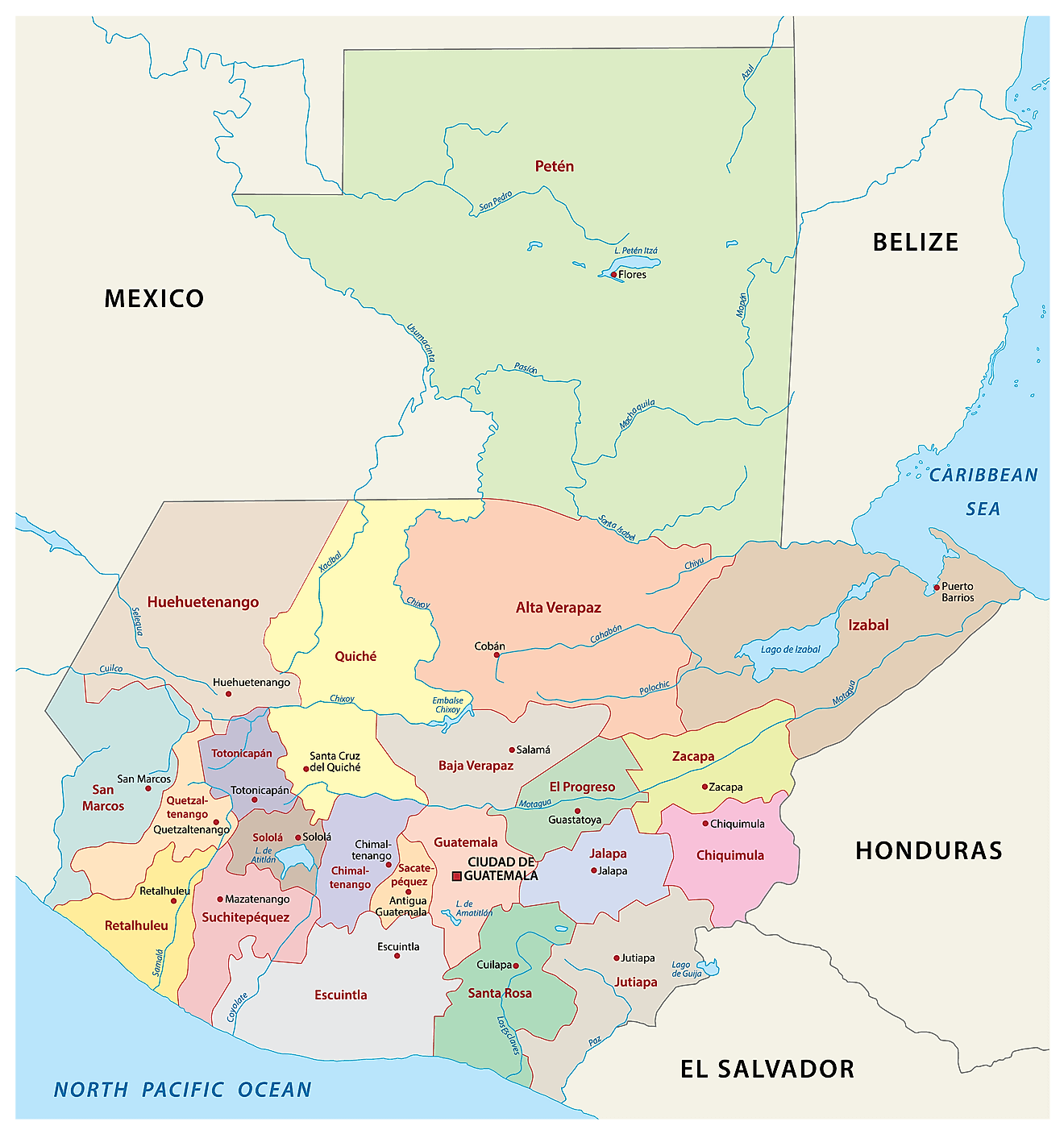 Departments of Guatemala Map