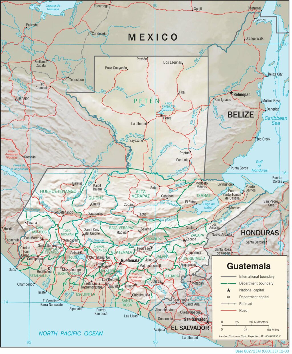 Bản đồ vật lý Guatemala