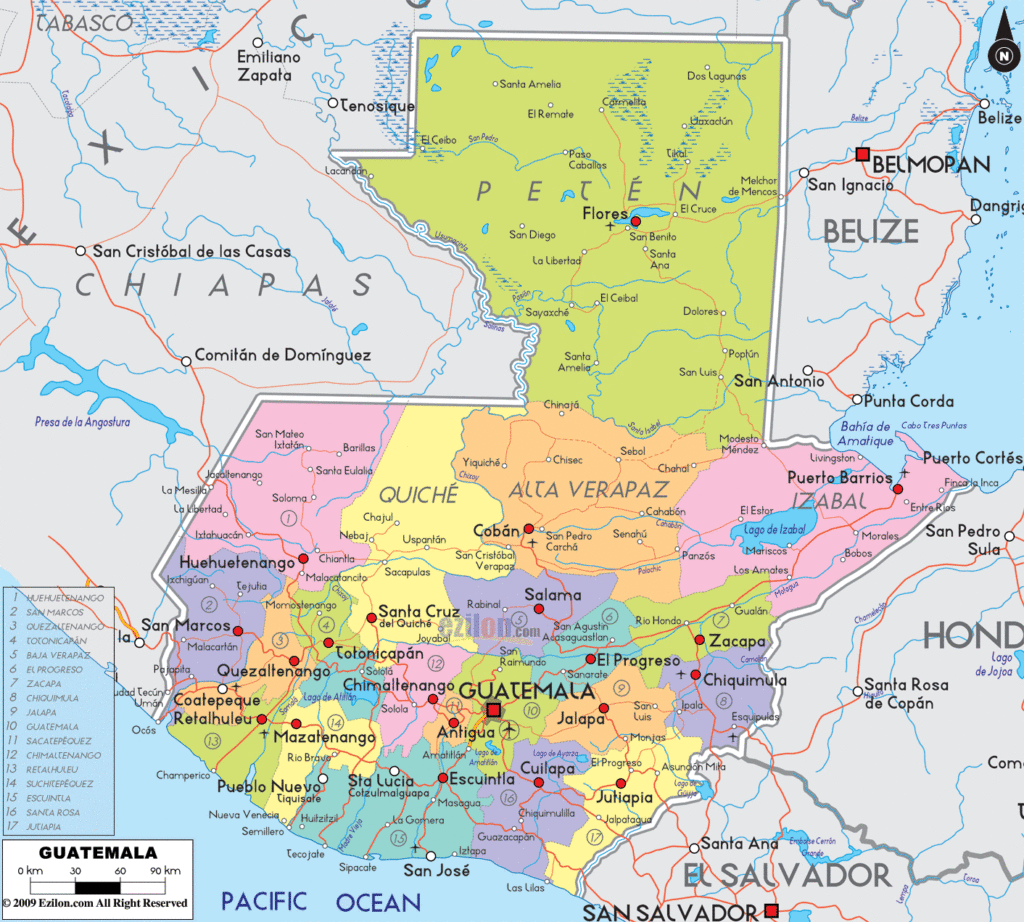 Guatemala political map.