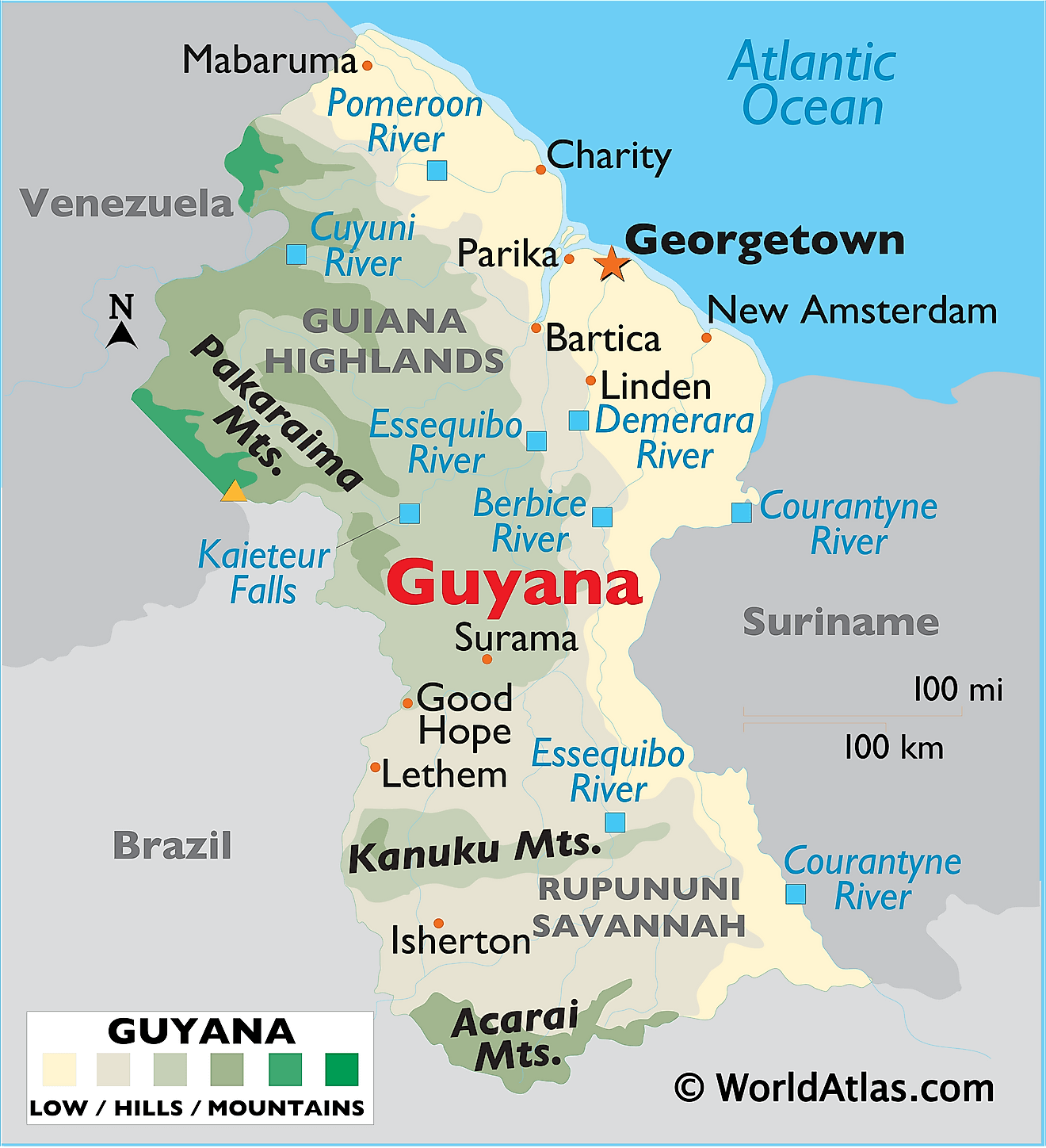 Physical Map of Guyana