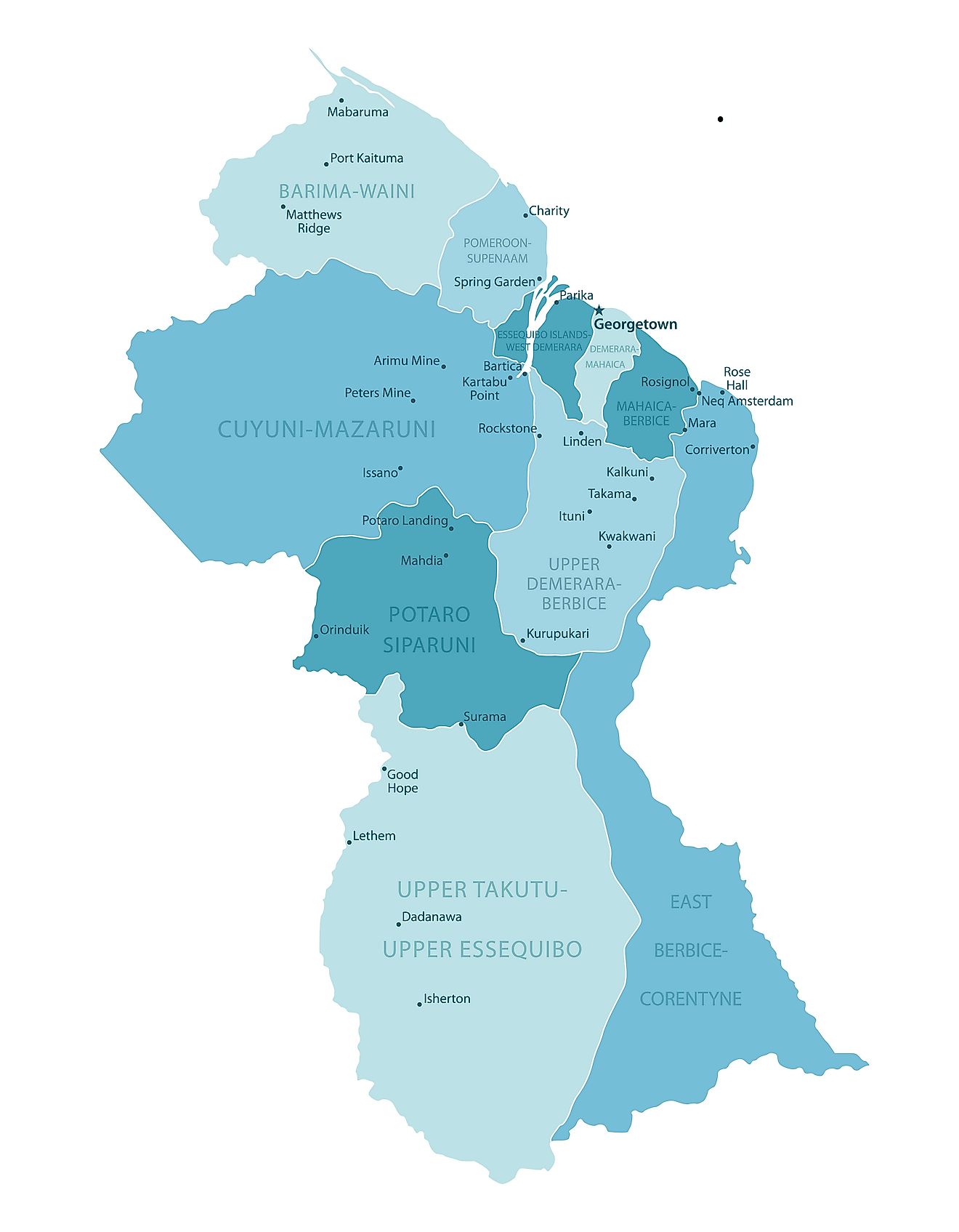 Regions of Guyana Map