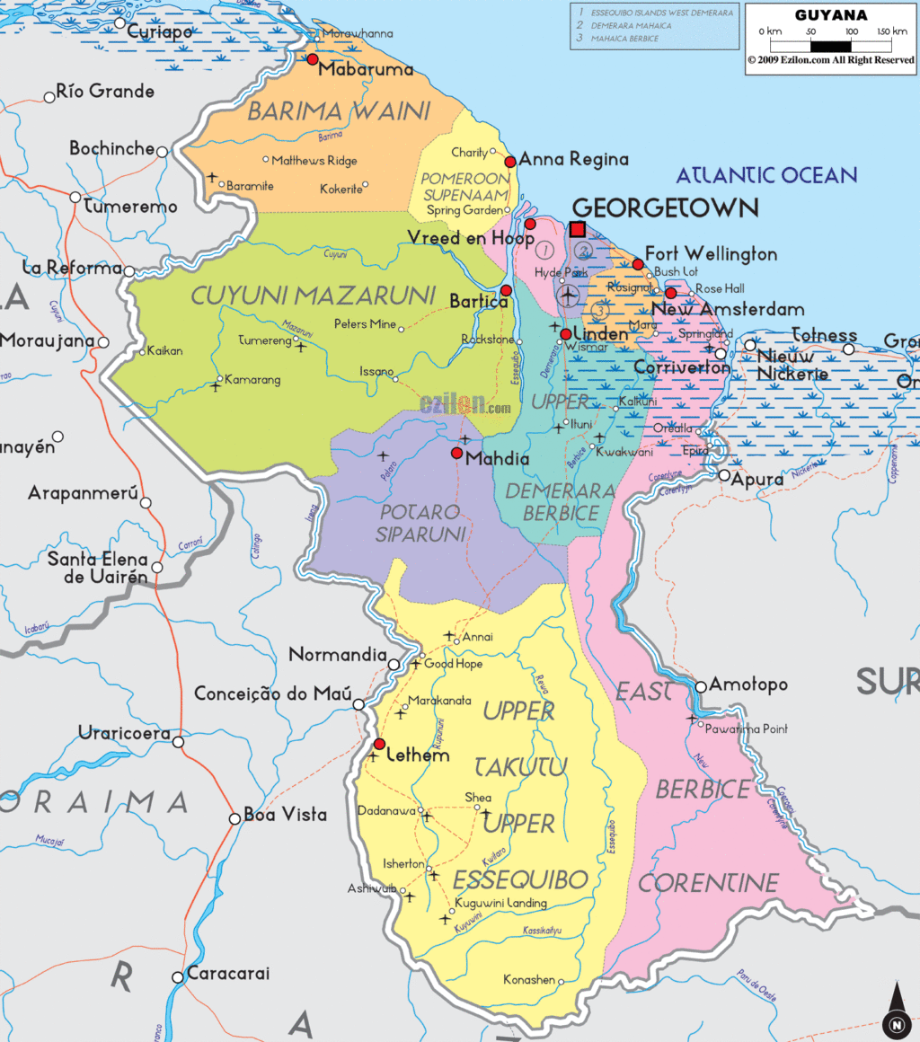 Guyana political map.