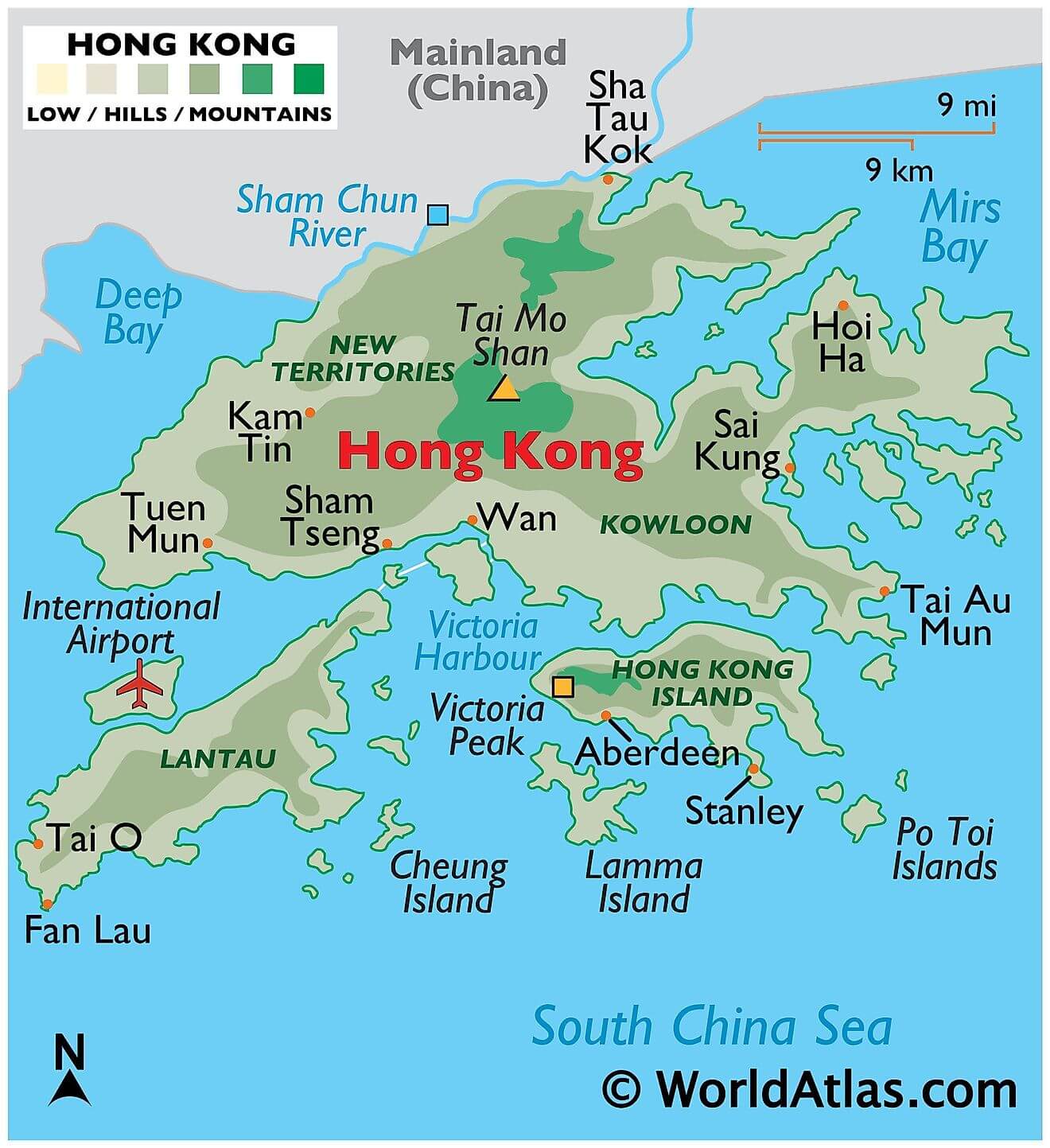 Bản đồ vật lý của Hồng Kông
