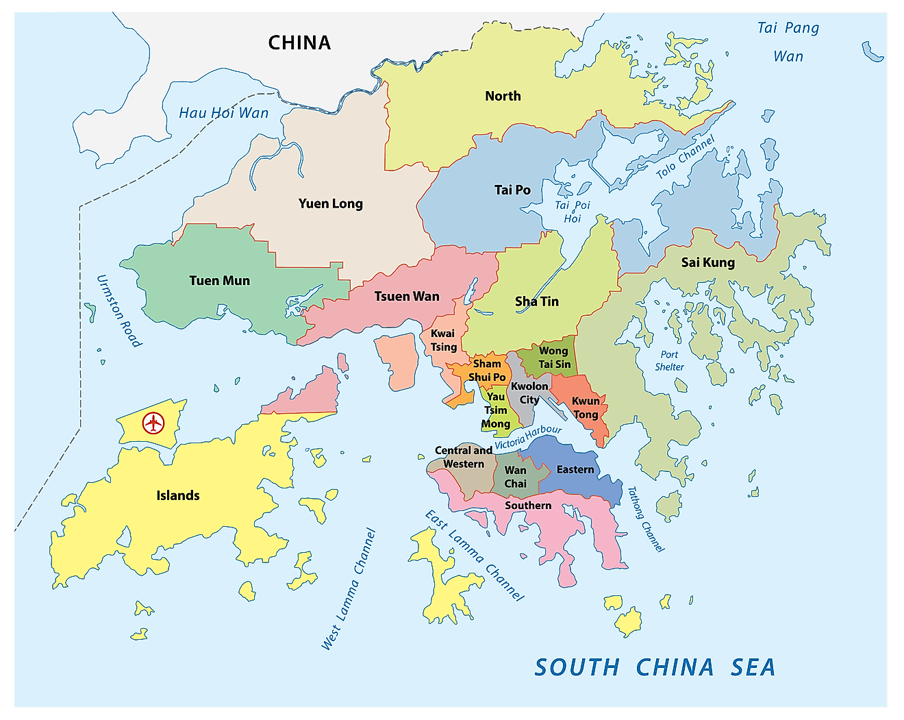 Districts of Hong Kong Map