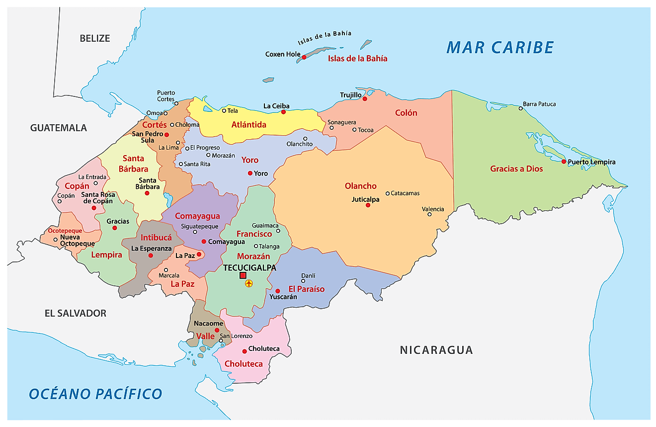 Bản đồ các tỉnh của Honduras