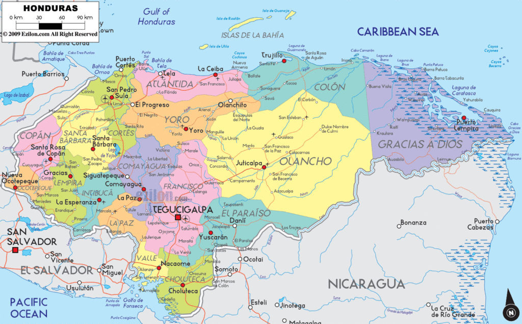 Bản đồ hành chính Honduras