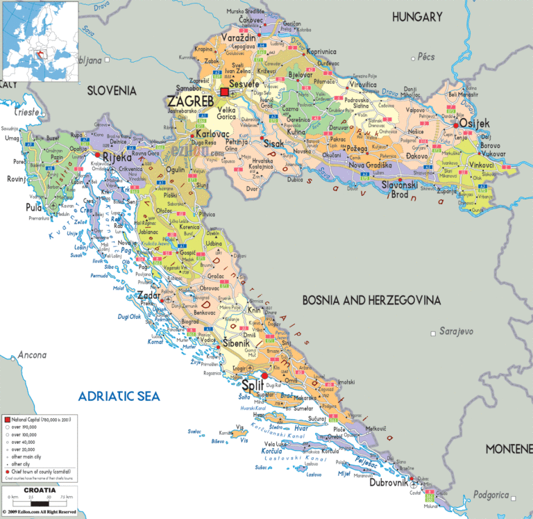 Bản đồ hành chính Croatia khổ lớn