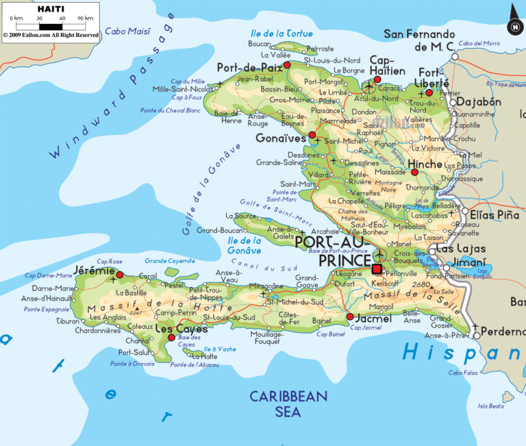 Bản đồ tự nhiên Haiti khổ lớn
