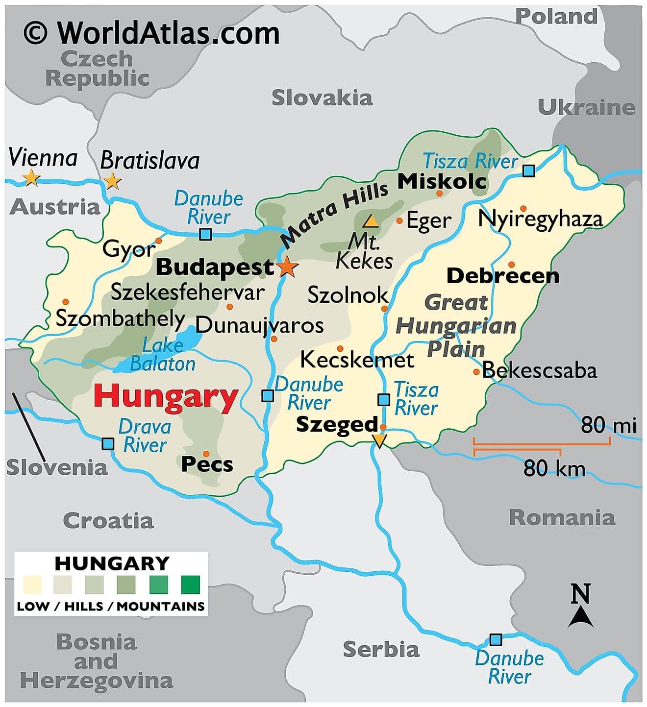 Bản đồ vật lý của Hungary
