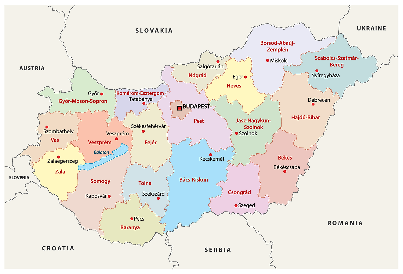 Counties of Hungary Map