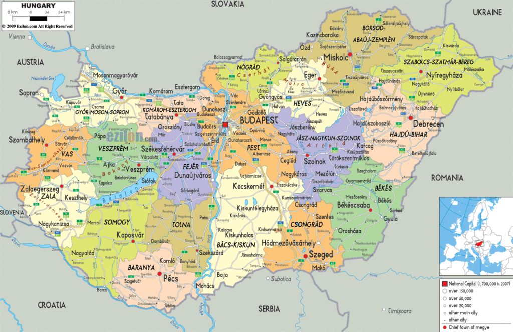 Hungary political map.