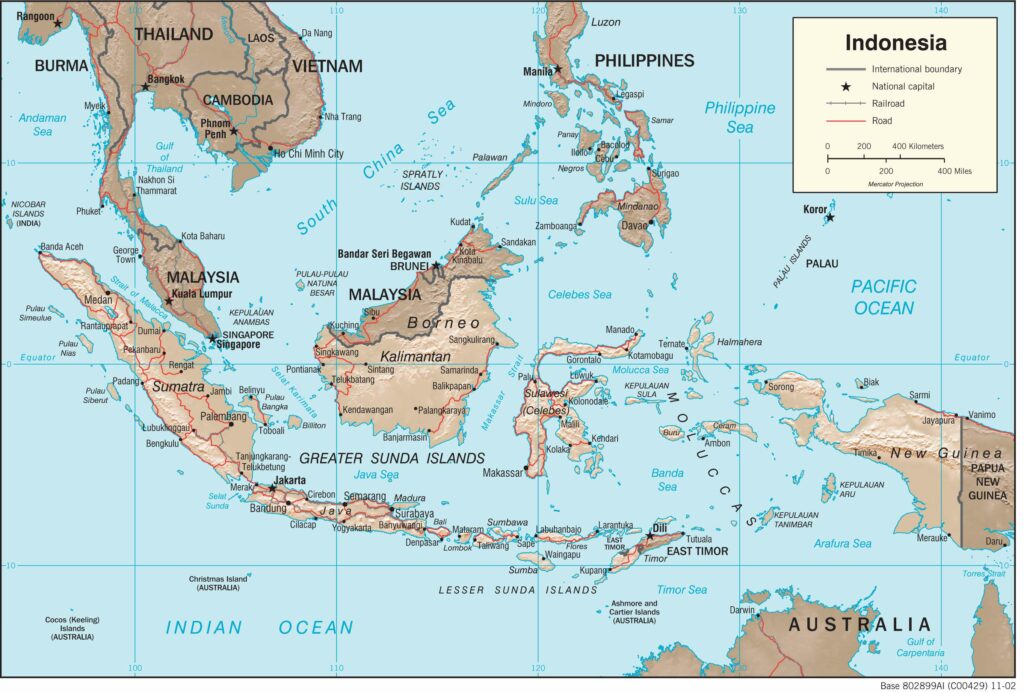 Indonesia physiography map.
