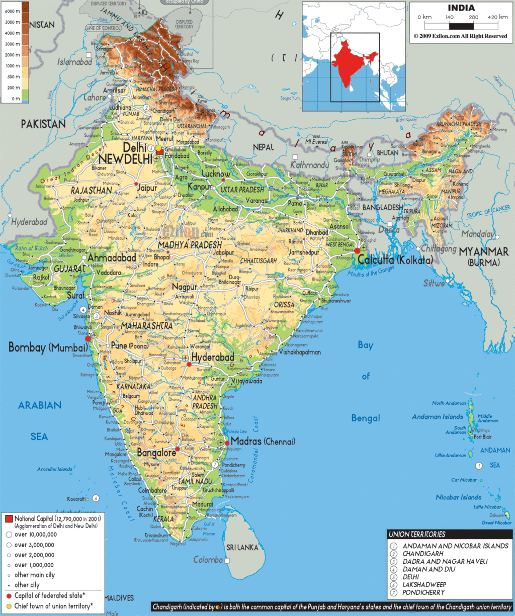 India physical map.