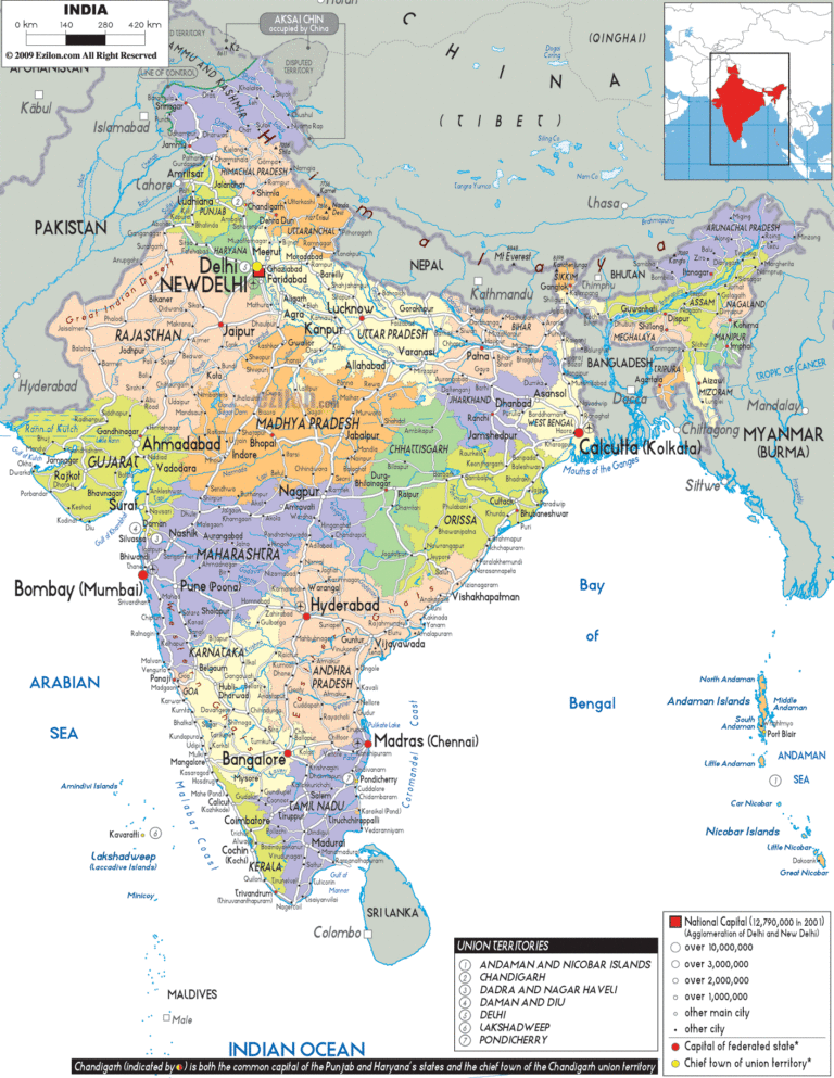 Bản đồ hành chính Ấn Độ khổ lớn
