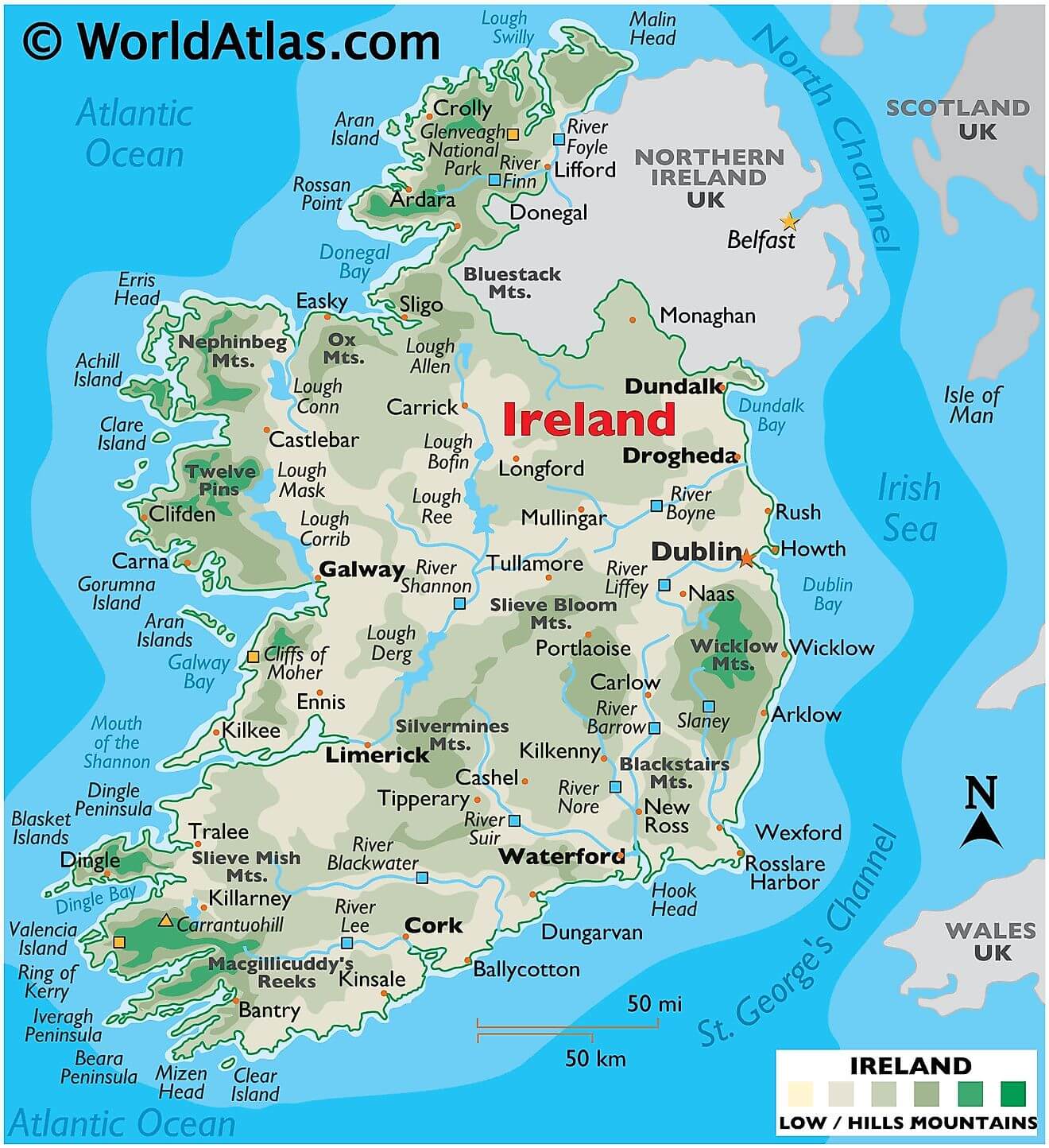 Bản đồ vật lý của Ireland