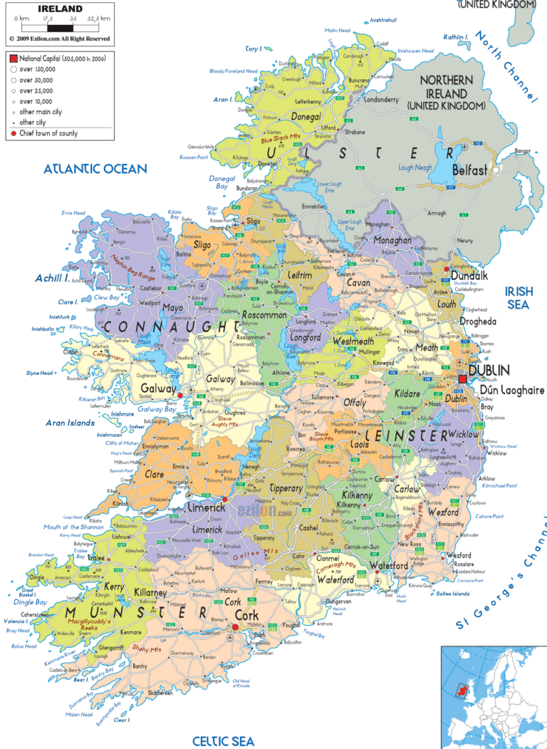 Bản đồ hành chính Ireland khổ lớn