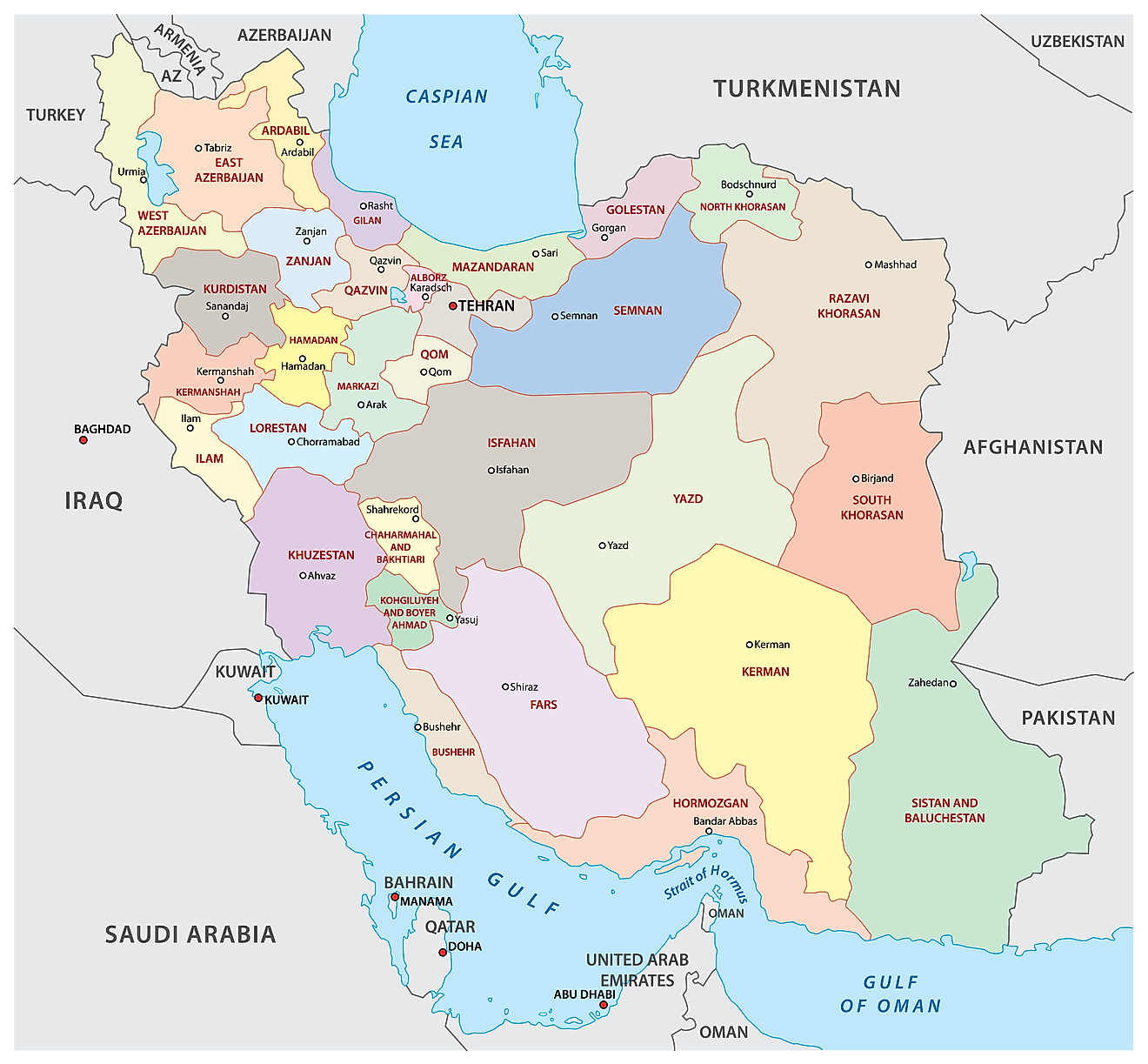 Bản đồ các tỉnh của Iran