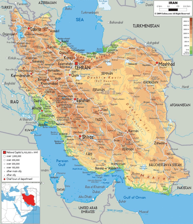 Bản đồ tự nhiên Iran khổ lớn