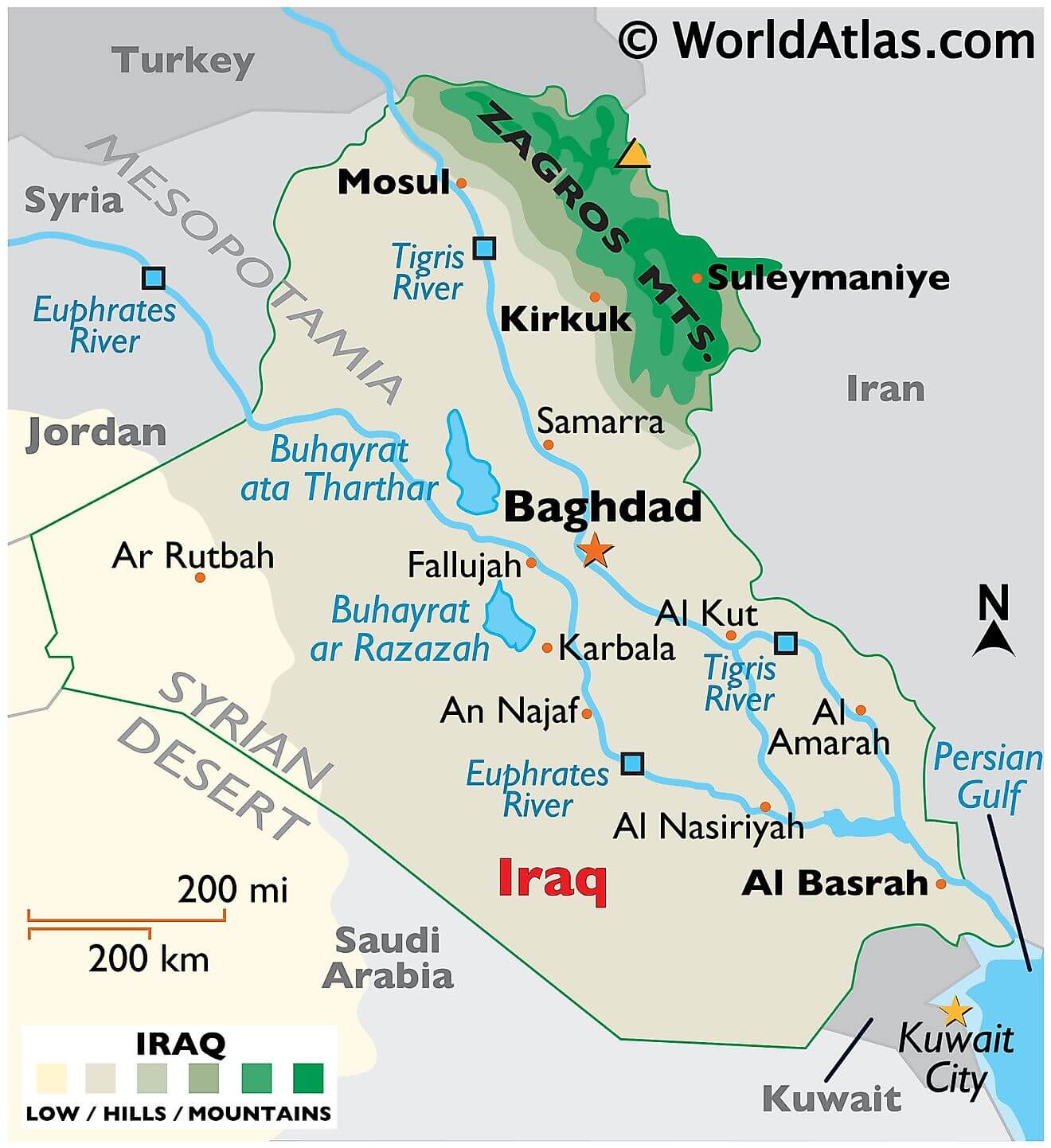 Bản đồ vật lý của Iraq