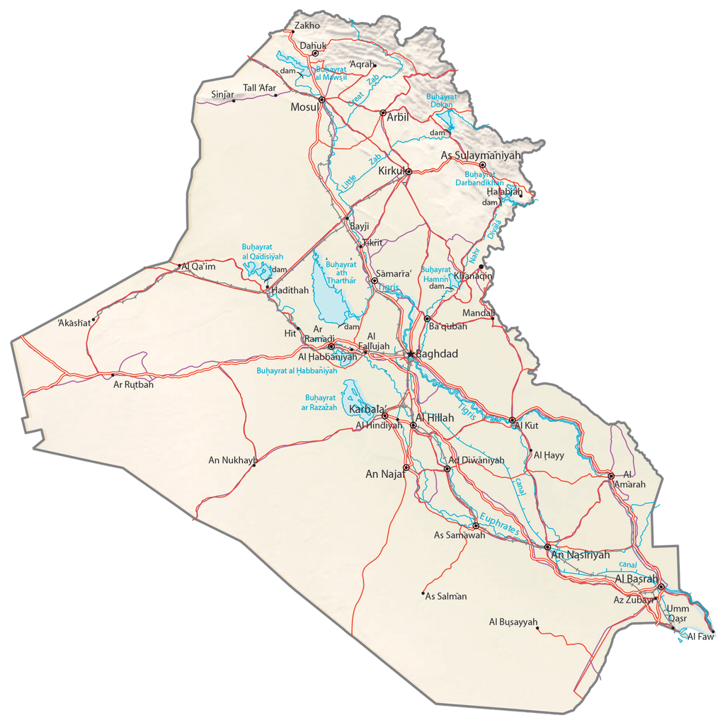 Bản đồ vật lý Iraq