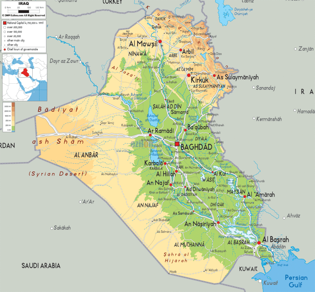 Iraq physical map.