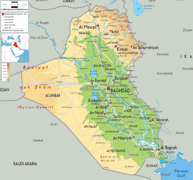 Bản đồ tự nhiên Iraq khổ lớn