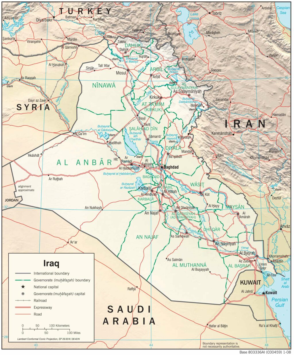 Iraq physiography map.