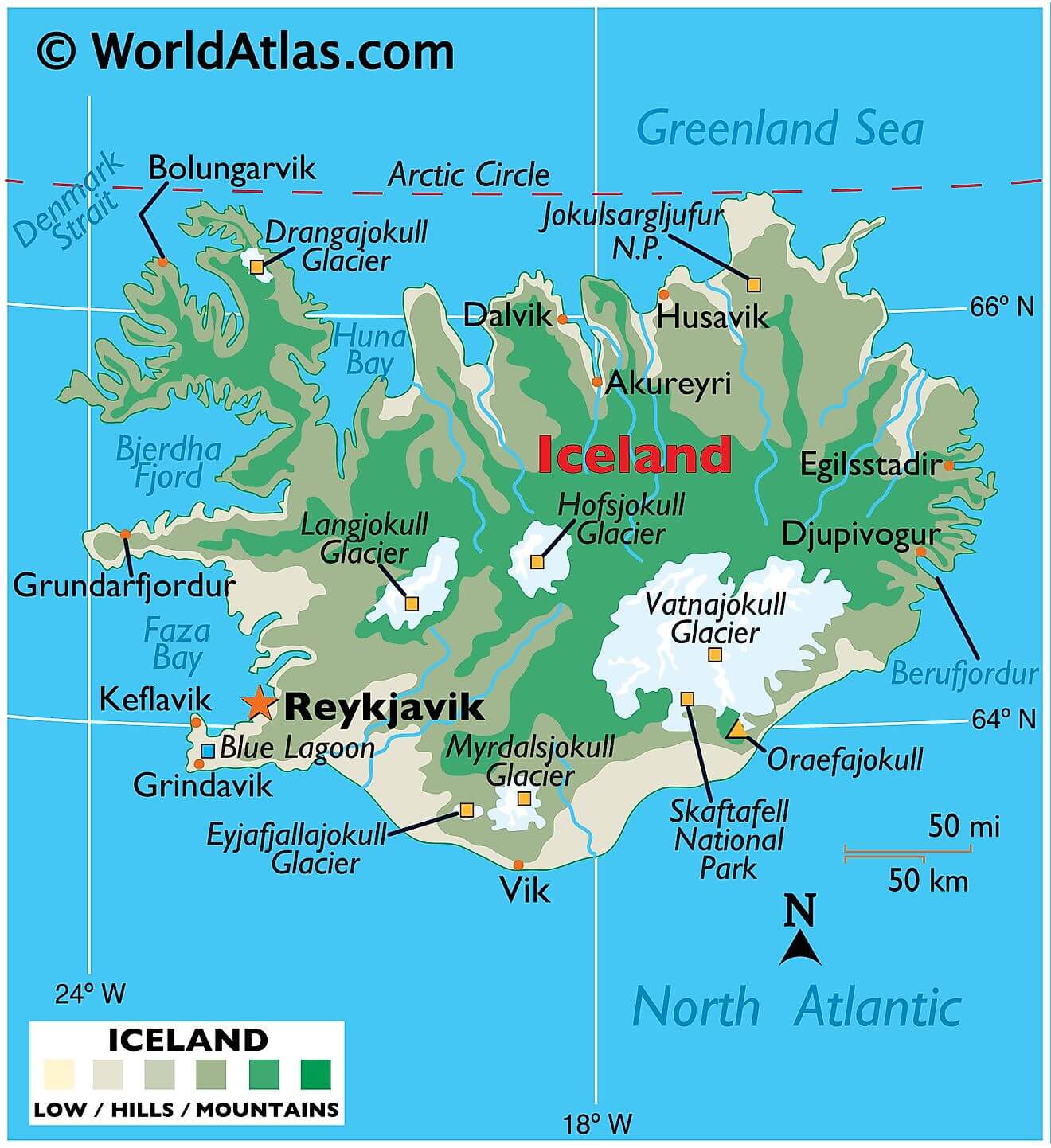 Physical Map of Iceland