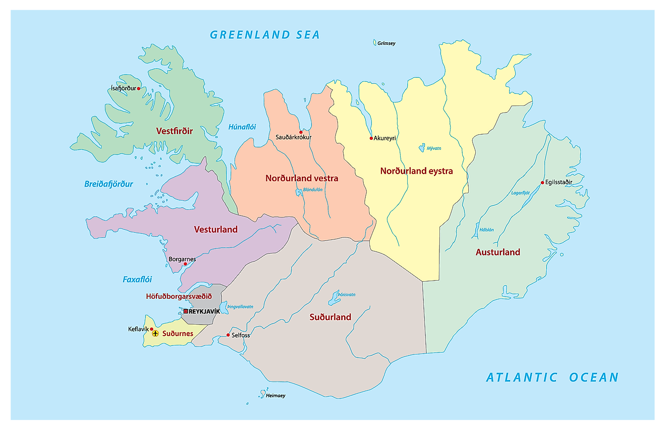 Regions of Iceland Map