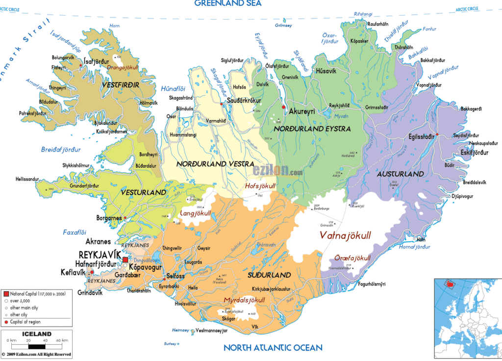 Iceland political map.