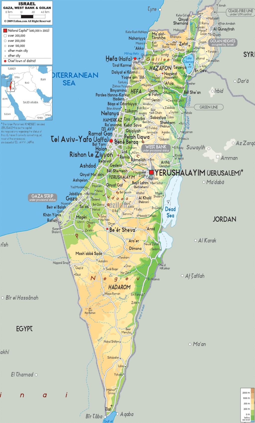 Israel physical map.