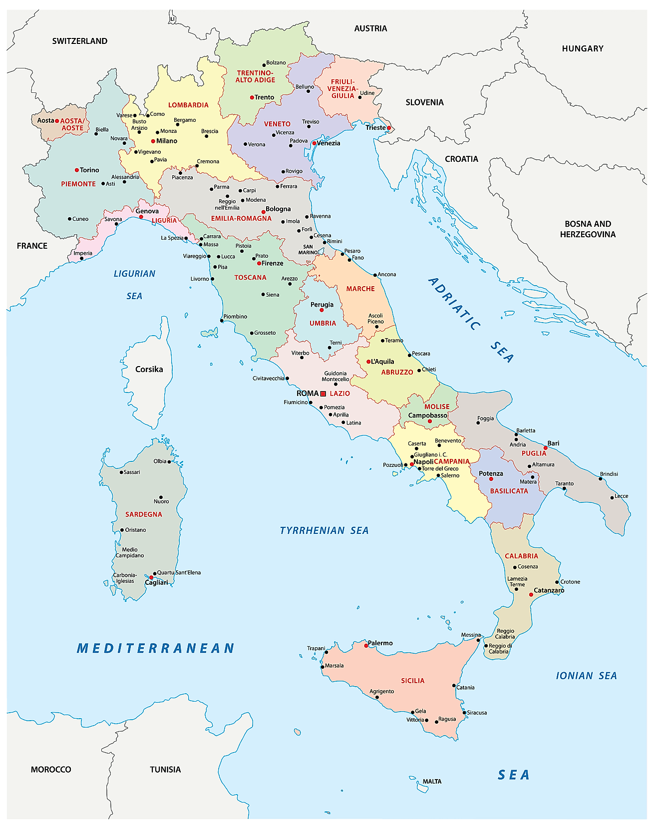 Bản đồ các vùng của Ý