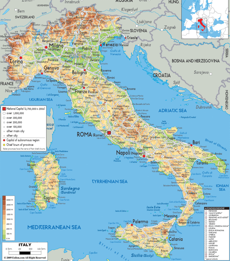 Bản đồ tự nhiên nước Ý khổ lớn