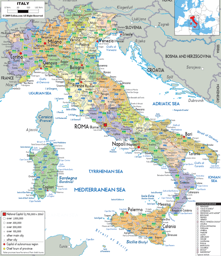 Bản đồ hành chính nước Ý khổ lớn