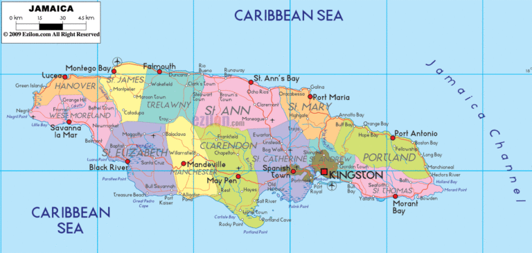 Bản đồ hành chính Jamaica khổ lớn