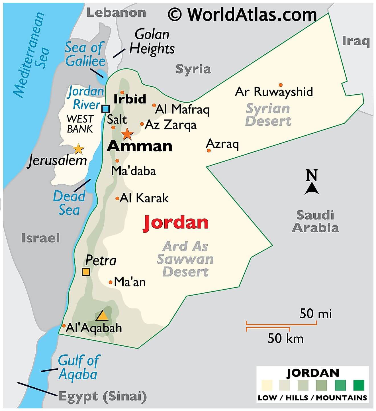 Bản đồ vật lý của Jordan