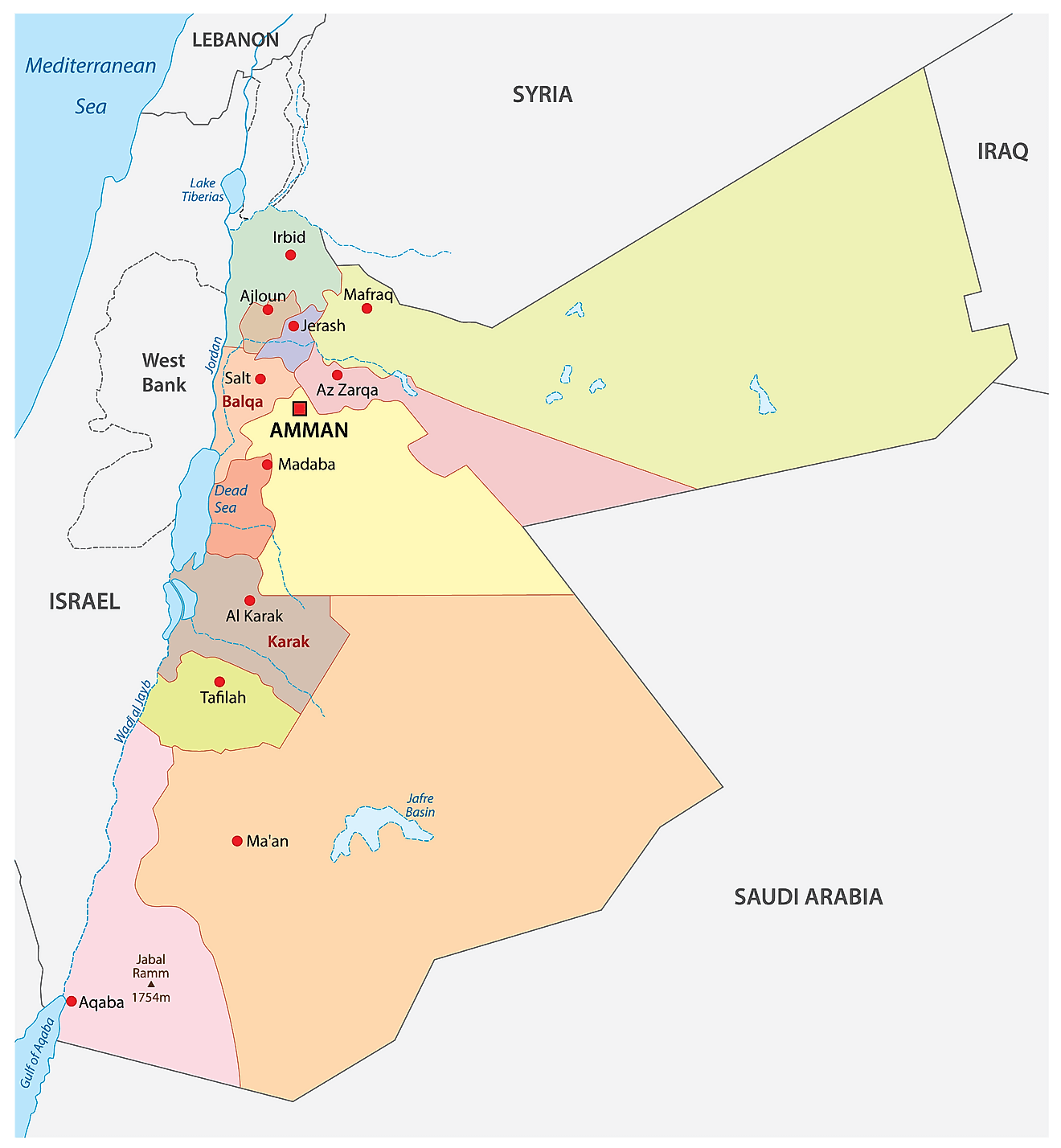 Governorates of Jordan Map