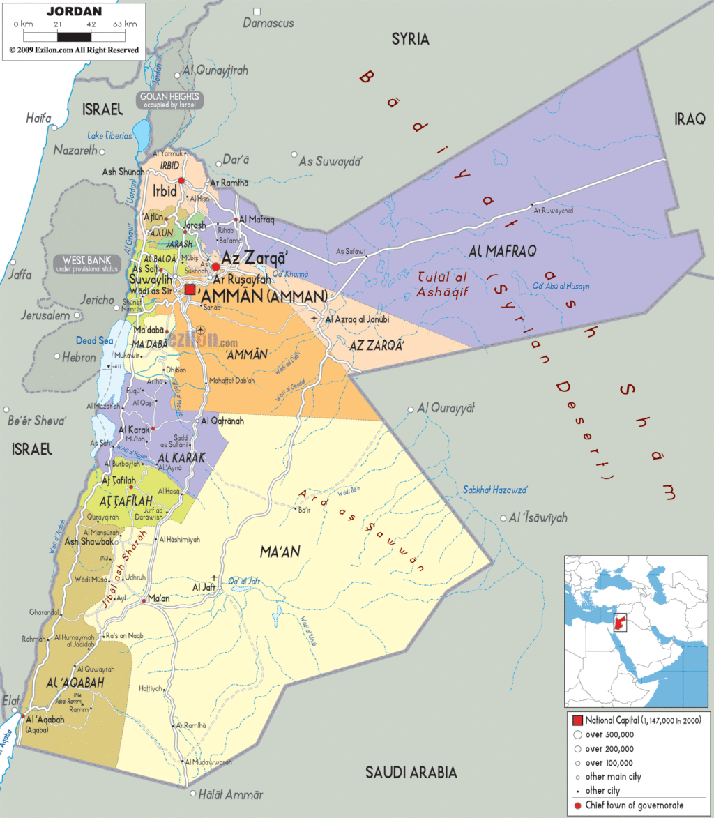 Jordan political map.