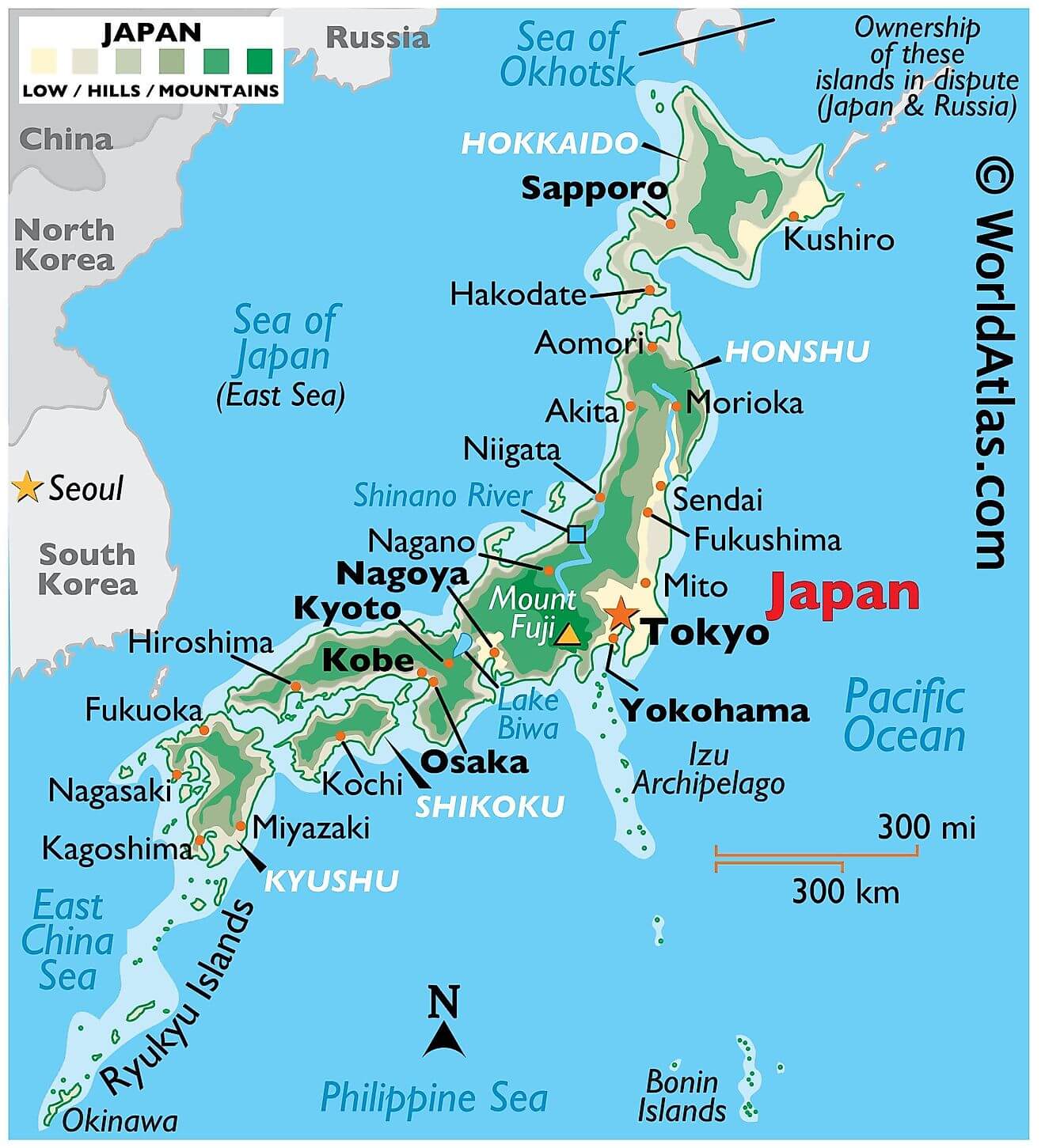 Bản đồ vật lý của Nhật Bản
