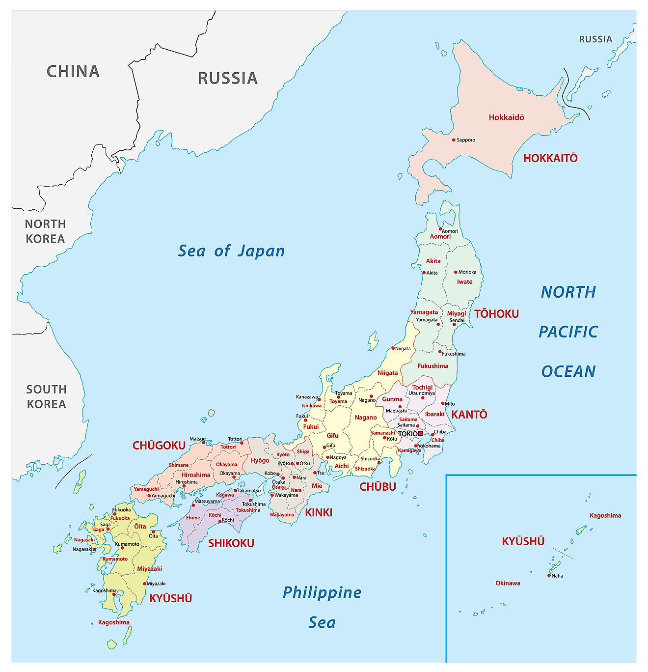 Bản đồ các tỉnh của Nhật Bản