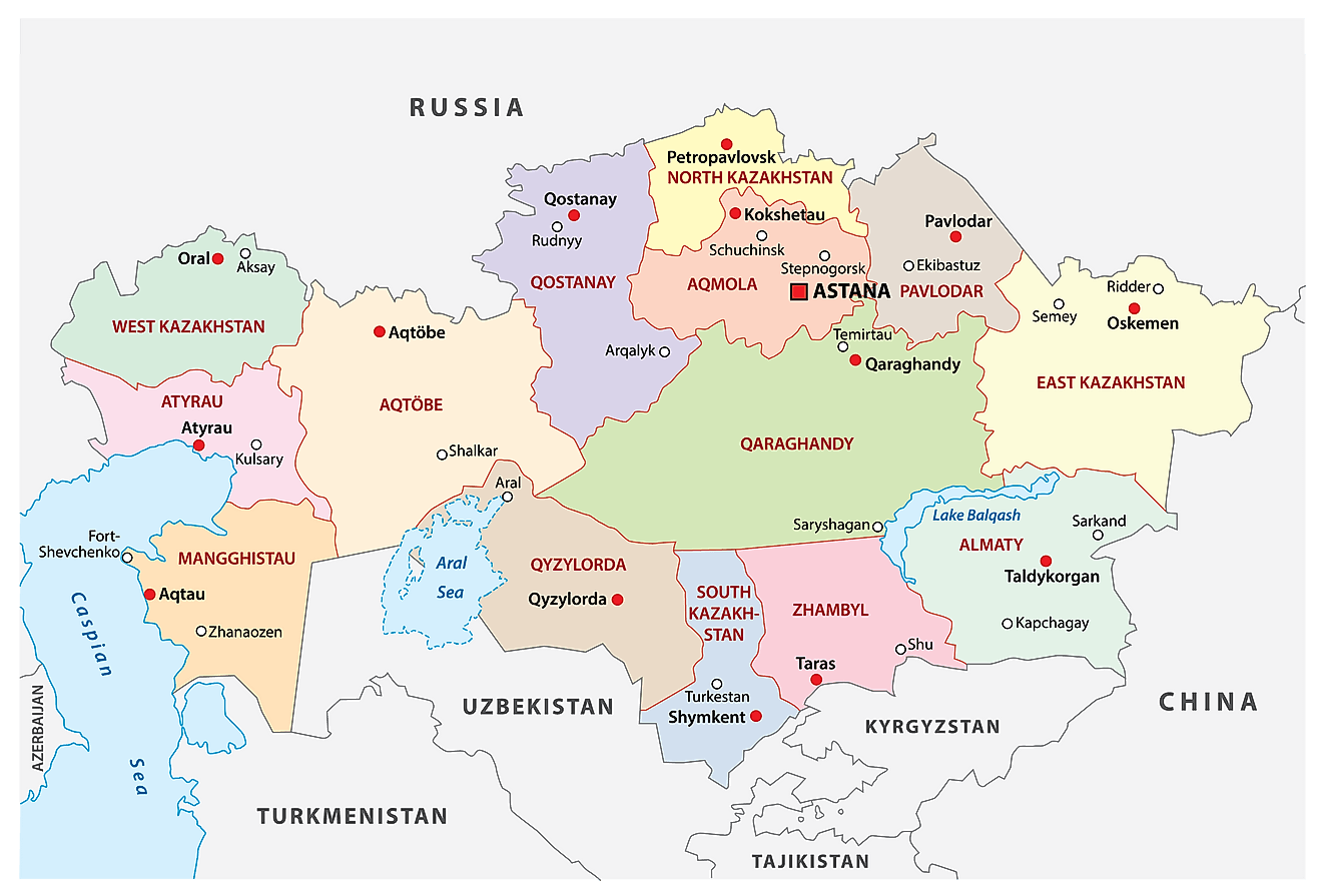 Bản đồ các khu vực của Kazakhstan