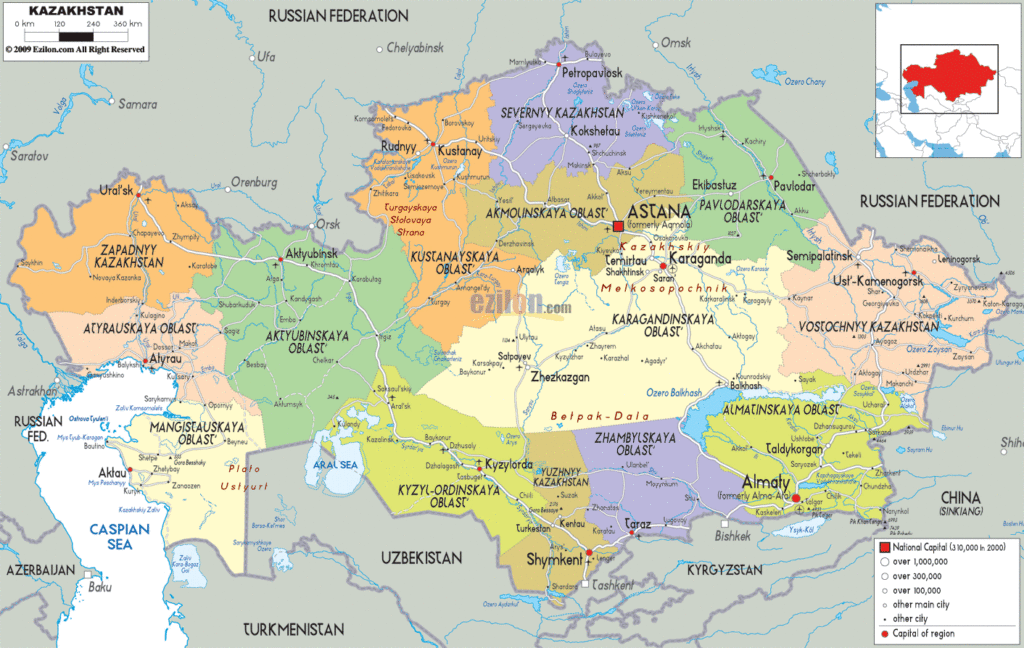 Kazakhstan political map.