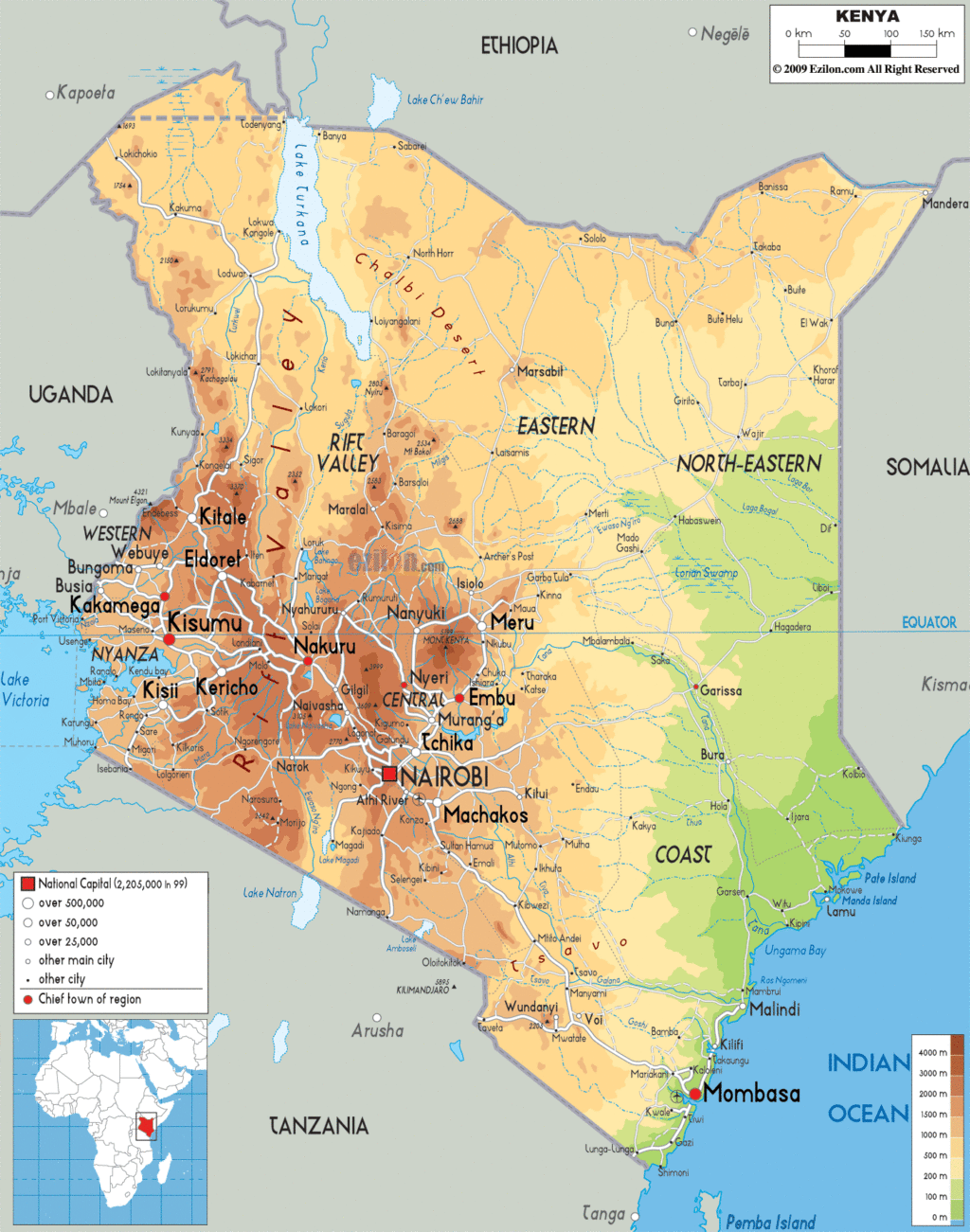 Bản đồ vật lý Kenya