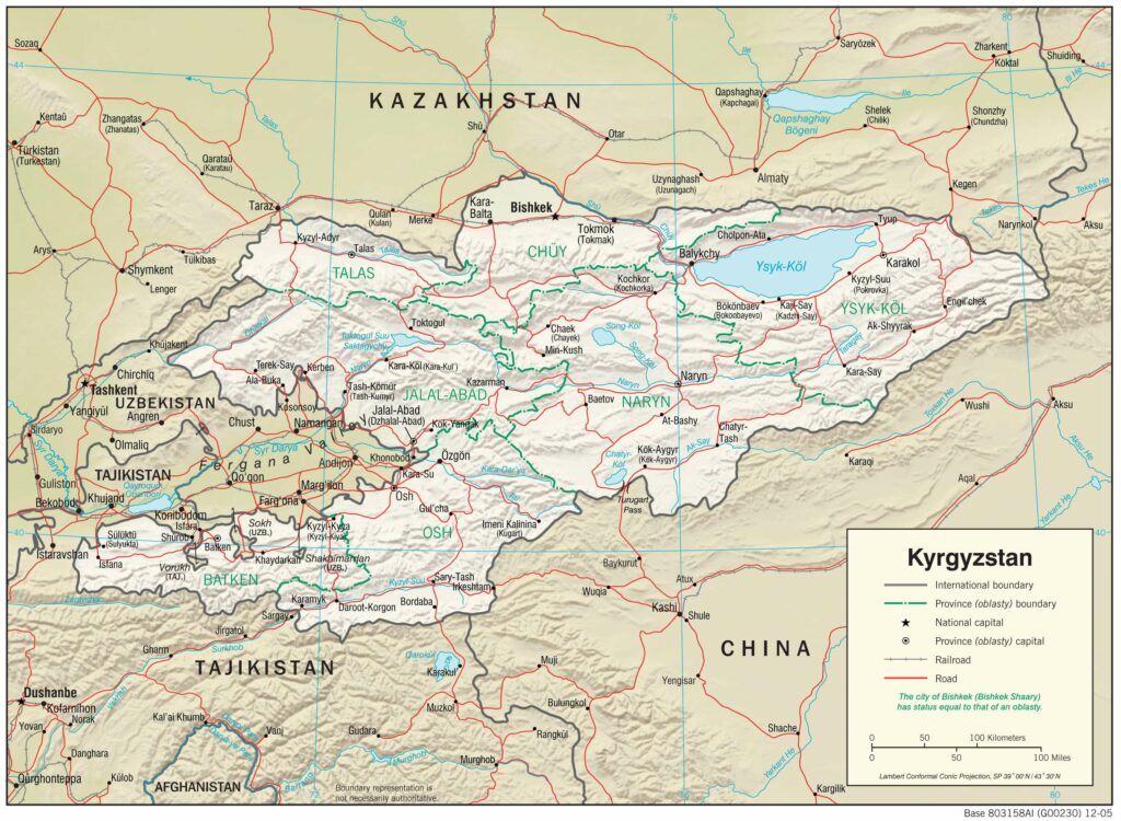 Bản đồ vật lý Kyrgyzstan