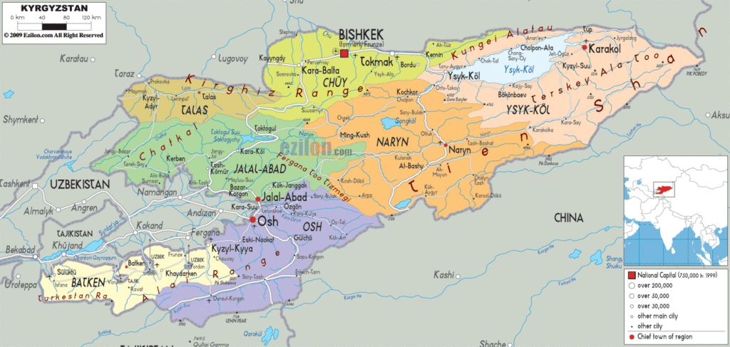 Kyrgyzstan political map.