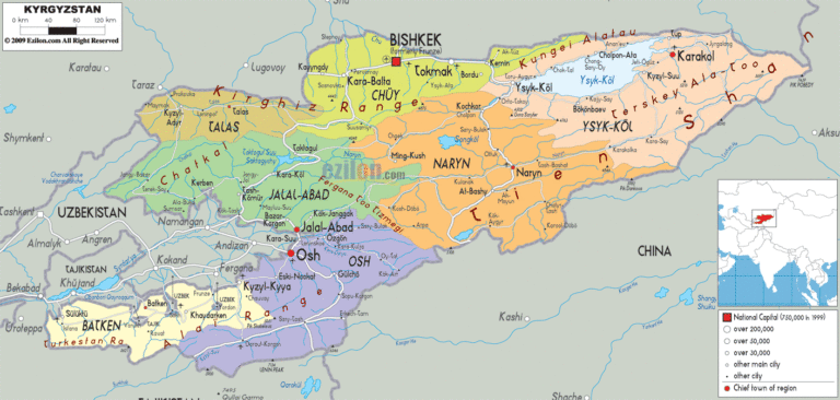 Bản đồ hành chính Kyrgyzstan khổ lớn